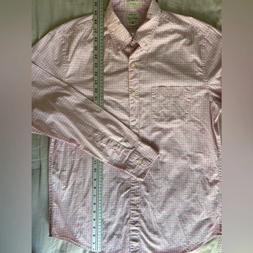 EUC⚡️J.Crew Classic Secret Wash Shirt Men’s Medium Pink Gingham Organic Cotton